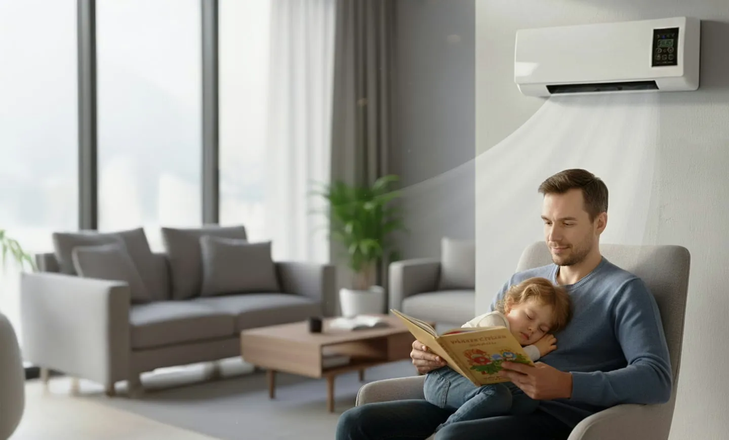 The EpiCooler running in a living room for personal cooling.