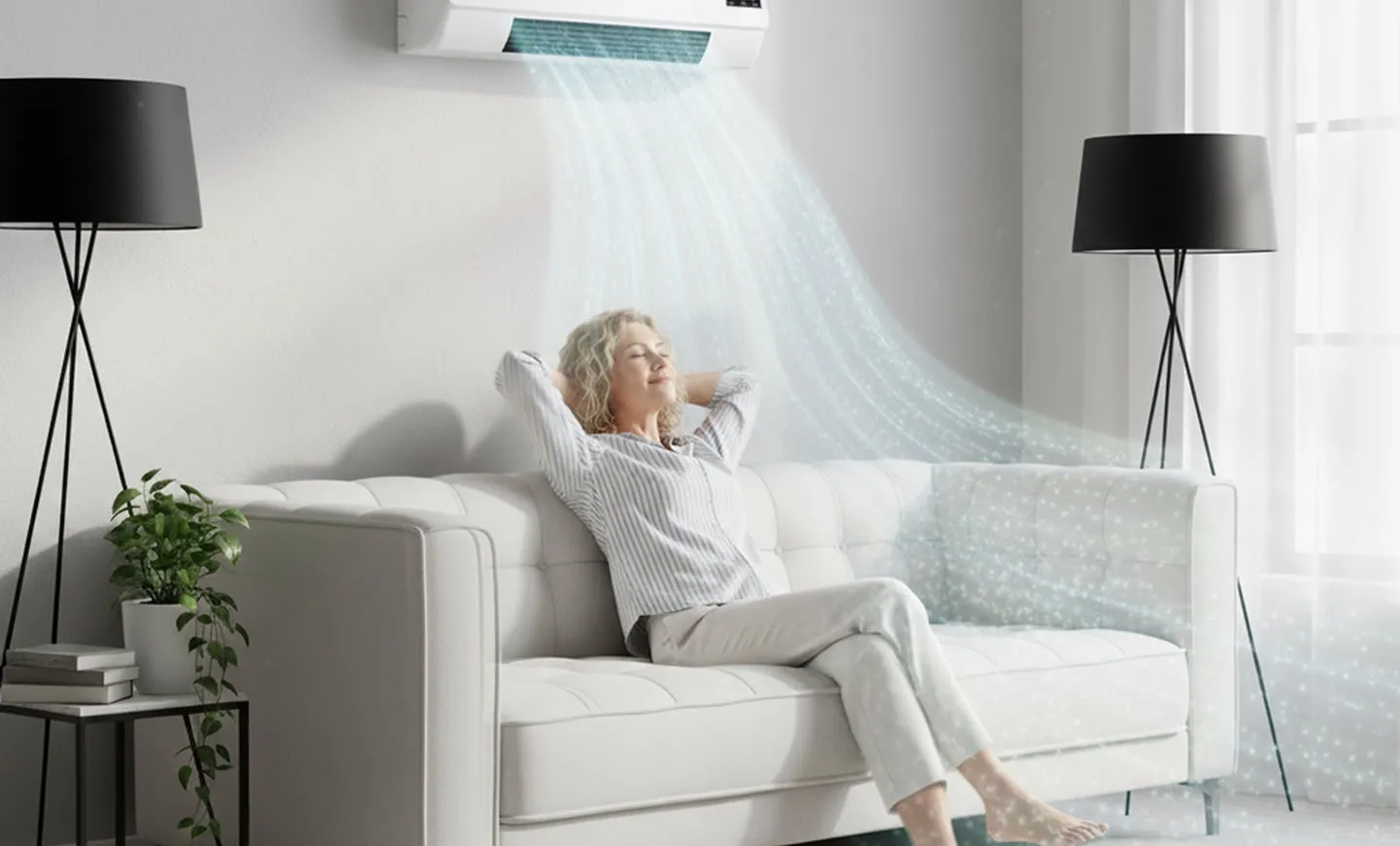 A person relaxes in a room cooled by the EpiCooler.